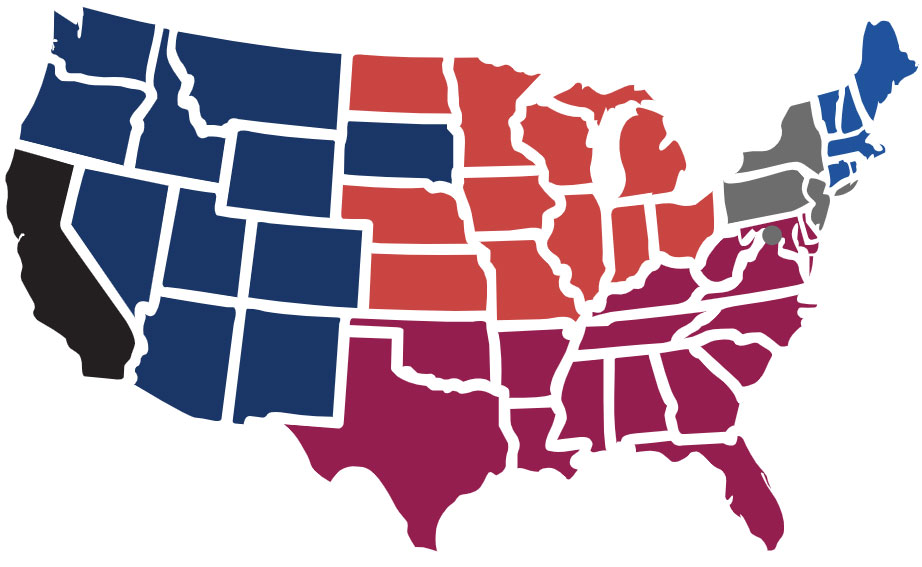 Colorful illustration of a map of the United States of America